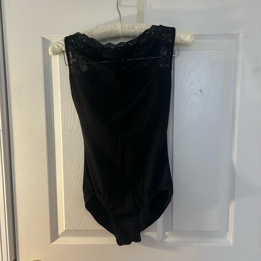 Lace Trim Black Dance Leotard - Women
